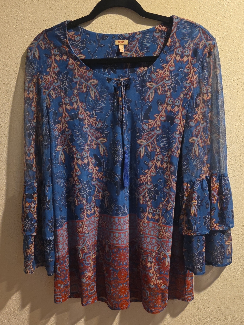 Reba Tie Neck Tiered Ruffle Sleeve Top